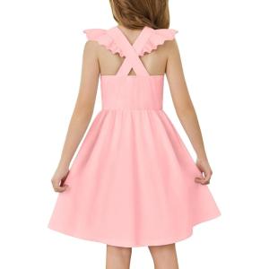 Arshiner Toddler Dress Girls Summer Ruffle Sleeve Backless Dresses Casual Sundress with Pockets 2-8Y(Light Pink)