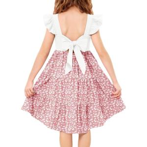 Arshiner Toddler Dress Little Girls Summer Cotton Backless High Low Hem Beach Casual Sundress with Pockets(Pink Floral)