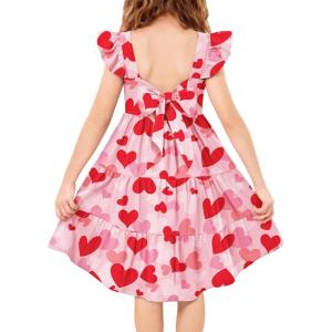 Arshiner Toddler Dress Little Girls Summer Cotton Backless High Low Hem Beach Casual Sundress with Pockets(Pink Heart)
