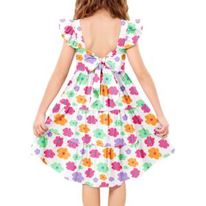 Arshiner Toddler Dress Little Girls Summer Cotton Backless High Low Hem Beach Casual Sundress with Pockets(Pink Purple Floral)