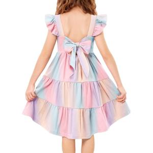 Arshiner Toddler Dress Little Girls Summer Cotton Backless High Low Hem Beach Casual Sundress with Pockets(Rainbow Pink)