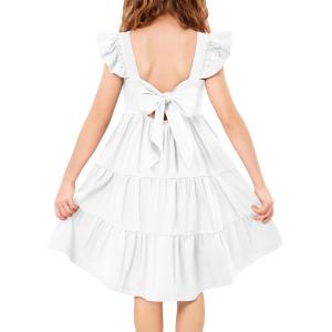 Arshiner Toddler Dress Little Girls Summer Cotton Backless High Low Hem Beach Casual Sundress with Pockets(White)