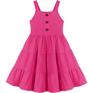 Arshiner Toddler Girl Summer Dresses Casual Sleeveless Button Down Swing Flowy Tiered Midi Sundress with Pockets(Hot Pink)