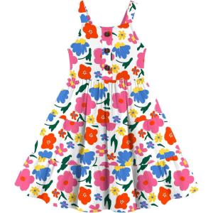 Arshiner Toddler Girl Summer Dresses Casual Sleeveless Button Down Swing Flowy Tiered Midi Sundress with Pockets(Pink Floral)