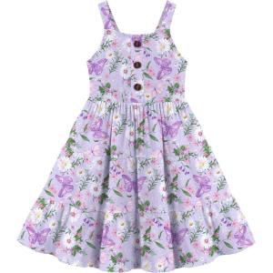 Arshiner Toddler Girl Summer Dresses Casual Sleeveless Button Down Swing Flowy Tiered Midi Sundress with Pockets(Purple Butterfly)