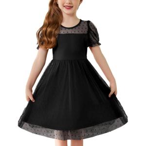 Arshiner Toddler Girls Tulle Summer Puff Sleeve Baby Girls Tutu Princess Party Casual Dress 2-6Y(Black)