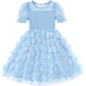 Arshiner Toddler Girls Tulle Summer Puff Sleeve Baby Girls Tutu Princess Party Casual Dress 2-6Y(Blue Flower)