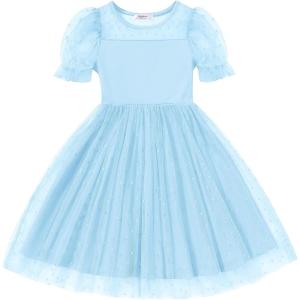 Arshiner Toddler Girls Tulle Summer Puff Sleeve Baby Girls Tutu Princess Party Casual Dress 2-6Y(Light Blue)