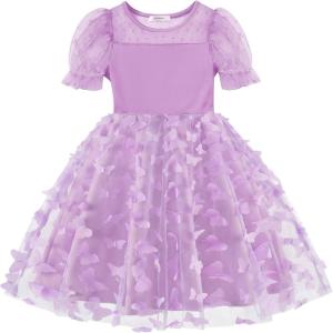Arshiner Toddler Girls Tulle Summer Puff Sleeve Baby Girls Tutu Princess Party Casual Dress 2-6Y(Light Purple)