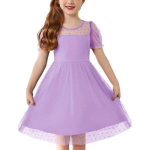 Arshiner Toddler Girls Tulle Summer Puff Sleeve Baby Girls Tutu Princess Party Casual Dress 2-6Y(Lilac)