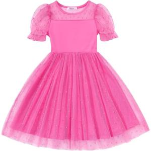 Arshiner Toddler Girls Tulle Summer Puff Sleeve Baby Girls Tutu Princess Party Casual Dress 2-6Y(Rose Red)