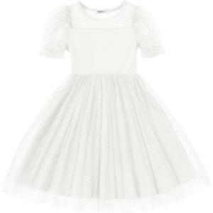 Arshiner Toddler Girls Tulle Summer Puff Sleeve Baby Girls Tutu Princess Party Casual Dress 2-6Y(White)
