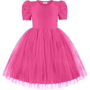 Arshiner Toddler Girls Tutu Dresses Party Formal Birthday Summer Puff Short Sleeve Tulle Little Girls Dress(Hot Pink)