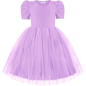 Arshiner Toddler Girls Tutu Dresses Party Formal Birthday Summer Puff Short Sleeve Tulle Little Girls Dress(Lavender)