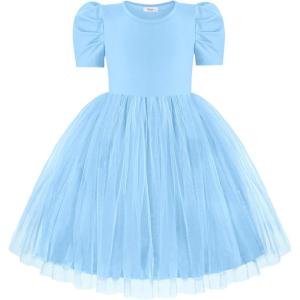 Arshiner Toddler Girls Tutu Dresses Party Formal Birthday Summer Puff Short Sleeve Tulle Little Girls Dress(Light Blue)