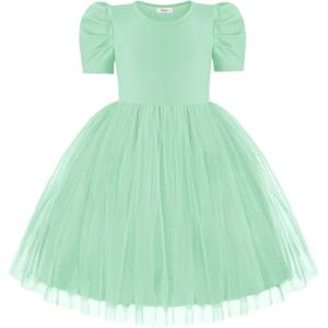 Arshiner Toddler Girls Tutu Dresses Party Formal Birthday Summer Puff Short Sleeve Tulle Little Girls Dress(Light Green)