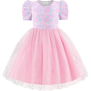 Arshiner Toddler Girls Tutu Dresses Party Formal Birthday Summer Puff Short Sleeve Tulle Little Girls Dress(Mermaid Tulle)