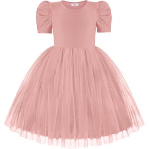 Arshiner Toddler Girls Tutu Dresses Party Formal Birthday Summer Puff Short Sleeve Tulle Little Girls Dress(Pink)