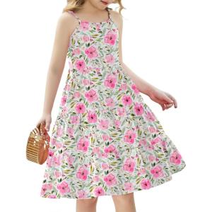 Arshiner Toddler Summer Cami Dress Boho Sundress Casual Sleeveless Dresses(Flower in White)
