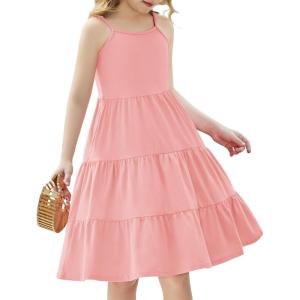 Arshiner Toddler Summer Cami Dress Boho Sundress Casual Sleeveless Dresses(Light Pink)