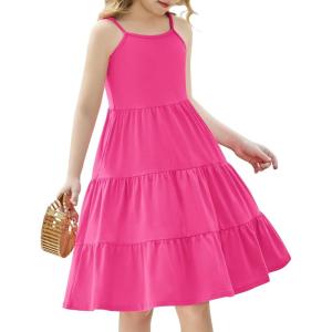 Arshiner Toddler Summer Cami Dress Boho Sundress Casual Sleeveless Dresses(Rose Red)