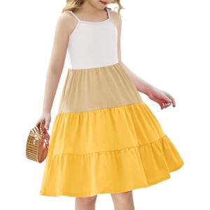 Arshiner Toddler Summer Cami Dress Boho Sundress Casual Sleeveless Dresses(Yellow Splice)