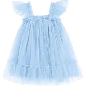 Arshiner Toddler Tulle Dress for Girls Layered Tutu Ruffle Dresses Swing Twirly Fairy Summer Birthday Party Wedding Sundress(Blue)