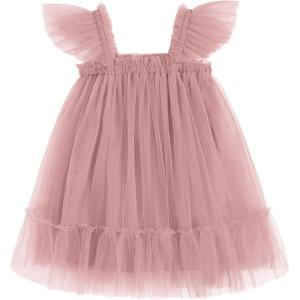 Arshiner Toddler Tulle Dress for Girls Layered Tutu Ruffle Dresses Swing Twirly Fairy Summer Birthday Party Wedding Sundress(Dusty Rose)