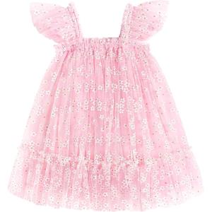 Arshiner Toddler Tulle Dress for Girls Layered Tutu Ruffle Dresses Swing Twirly Fairy Summer Birthday Party Wedding Sundress(Pink Floral)