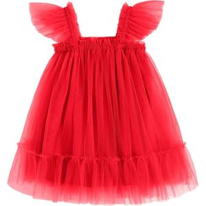 Arshiner Toddler Tulle Dress for Girls Layered Tutu Ruffle Dresses Swing Twirly Fairy Summer Birthday Party Wedding Sundress(Red)
