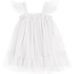 Arshiner Toddler Tulle Dress for Girls Layered Tutu Ruffle Dresses Swing Twirly Fairy Summer Birthday Party Wedding Sundress(White)