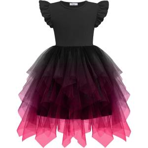 Arshiner Toddler Tutu Dress Little Girls Irregular Tulle Princess Birthday Party Formal Dresses(Gradient Black Red)
