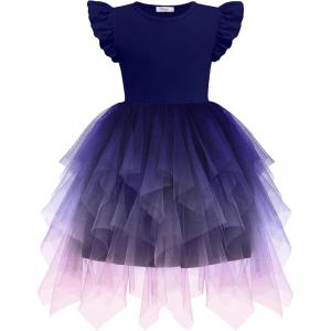 Arshiner Toddler Tutu Dress Little Girls Irregular Tulle Princess Birthday Party Formal Dresses(Gradient Navy Pink)