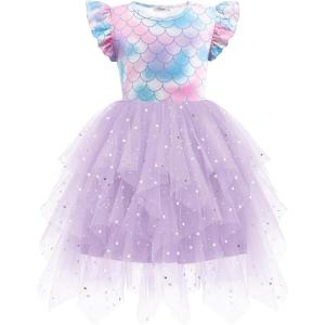 Arshiner Toddler Tutu Dress Little Girls Irregular Tulle Princess Birthday Party Formal Dresses(Mermaid Purple)