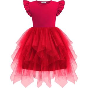 Arshiner Toddler Tutu Dress Little Girls Irregular Tulle Princess Birthday Party Formal Dresses(Red)