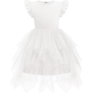 Arshiner Toddler Tutu Dress Little Girls Irregular Tulle Princess Birthday Party Formal Dresses(White)