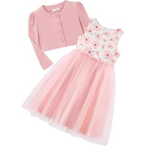 Arshiner Toddler Tutu Dress and Knit Cardigan Girls Fall Party Tulle Dresses and Long Sleeve Shrug Set(Pink Floral)