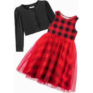 Arshiner Toddler Tutu Dress and Knit Cardigan Girls Fall Party Tulle Dresses and Long Sleeve Shrug Set(Red Plaid)