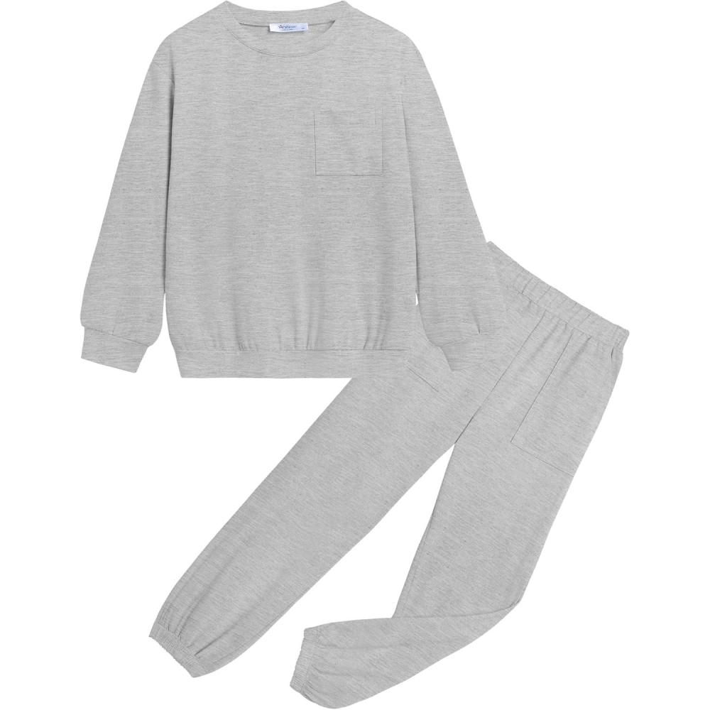 imageArshiner Girls 2 Piece Outfits Casual Clothing Sets Long Sleeve Pullover Sweatshirts and Sweatpants with Pockets 513 YearsLight Gray