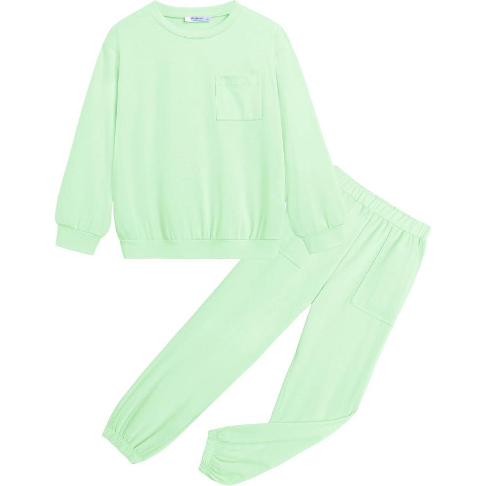 imageArshiner Girls 2 Piece Outfits Casual Clothing Sets Long Sleeve Pullover Sweatshirts and Sweatpants with Pockets 513 YearsLight Green
