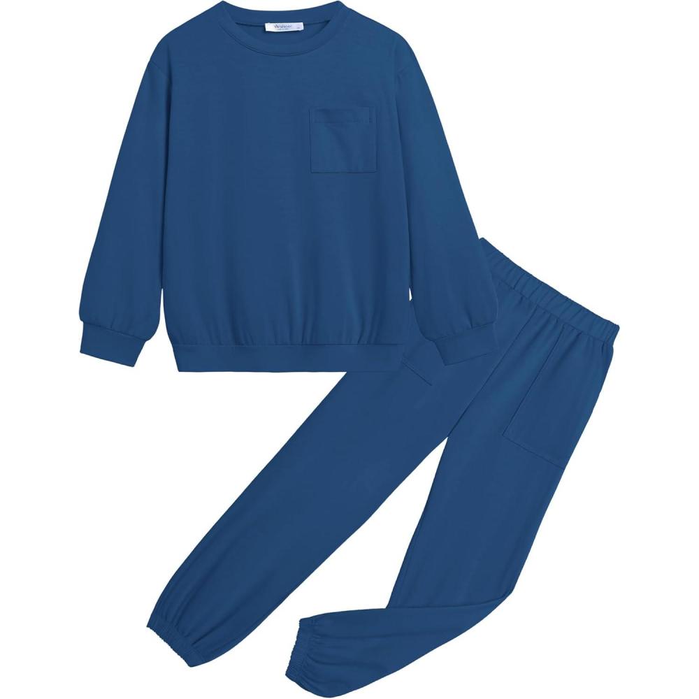 imageArshiner Girls 2 Piece Outfits Casual Clothing Sets Long Sleeve Pullover Sweatshirts and Sweatpants with Pockets 513 YearsNavy Blue