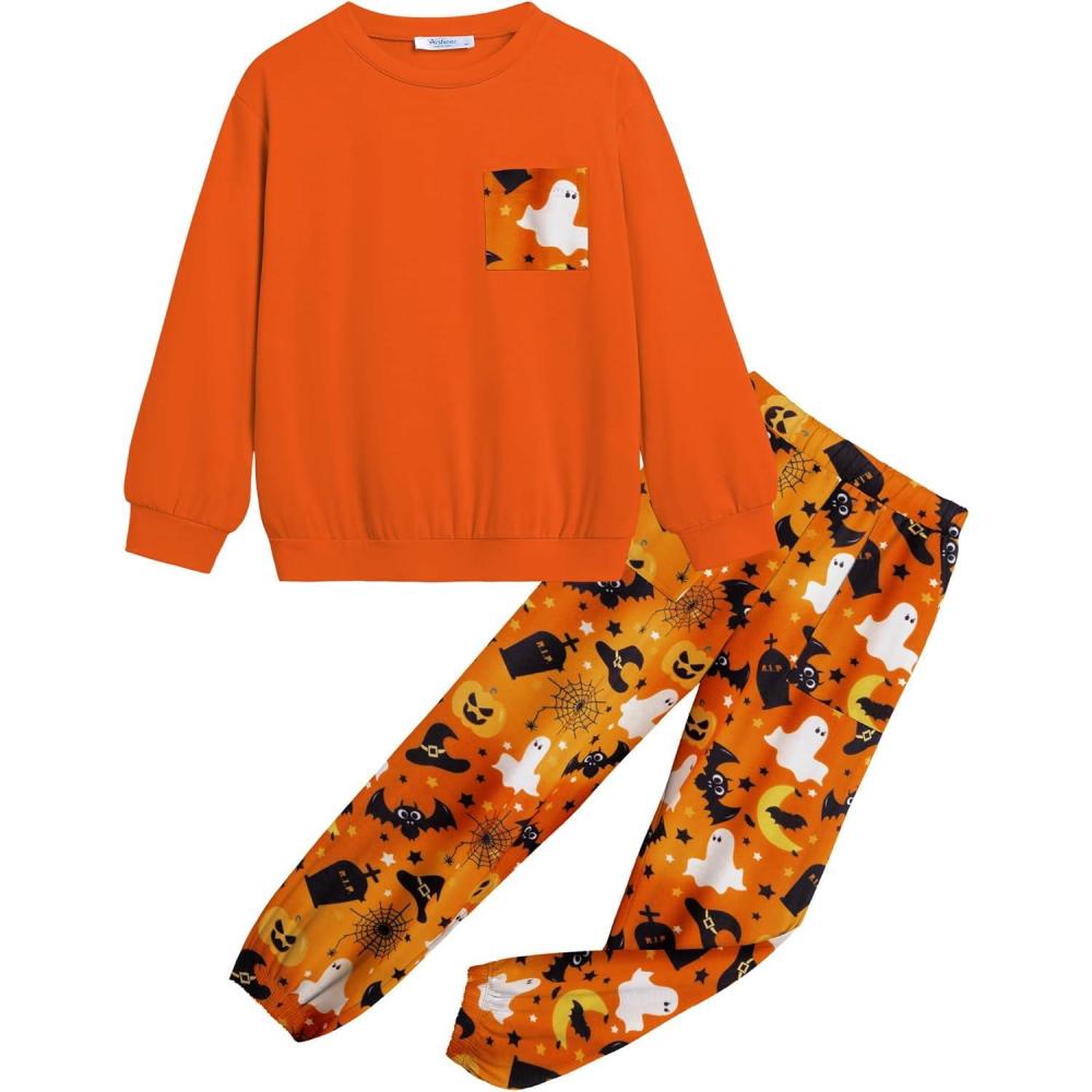 imageArshiner Girls 2 Piece Outfits Casual Clothing Sets Long Sleeve Pullover Sweatshirts and Sweatpants with Pockets 513 YearsOrangeprint