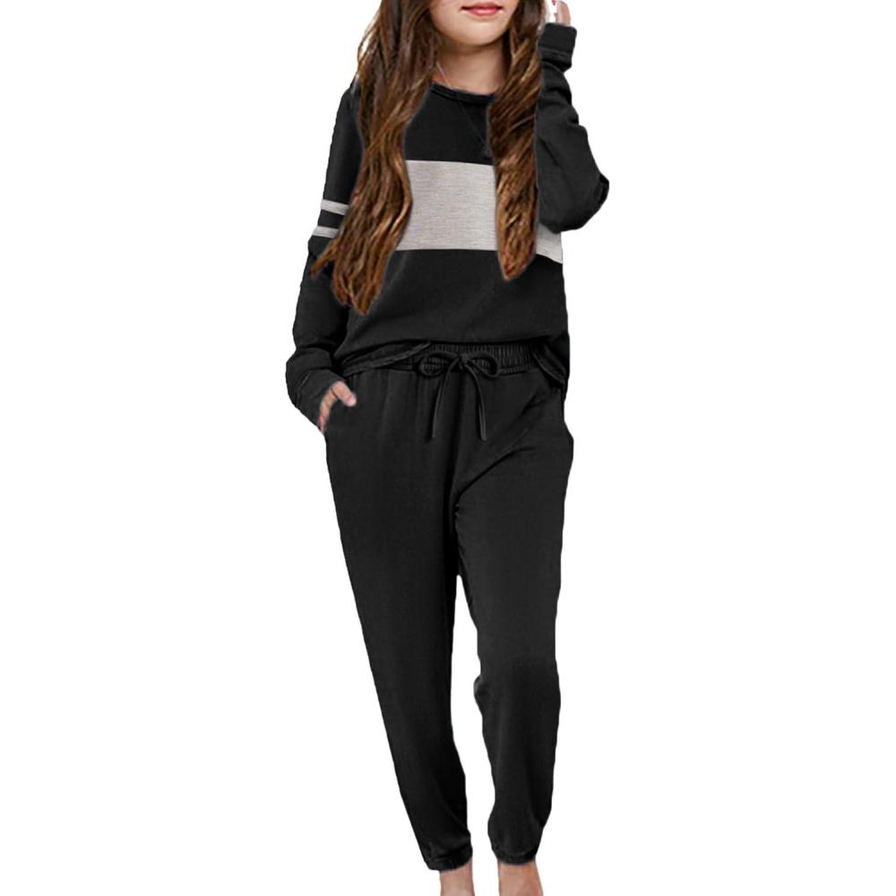imageArshiner Girls Clothing Sets Sweatsuits Long Sleeve Color Block Pullover Sweatshirts and Lounge Pants with PocketBlack