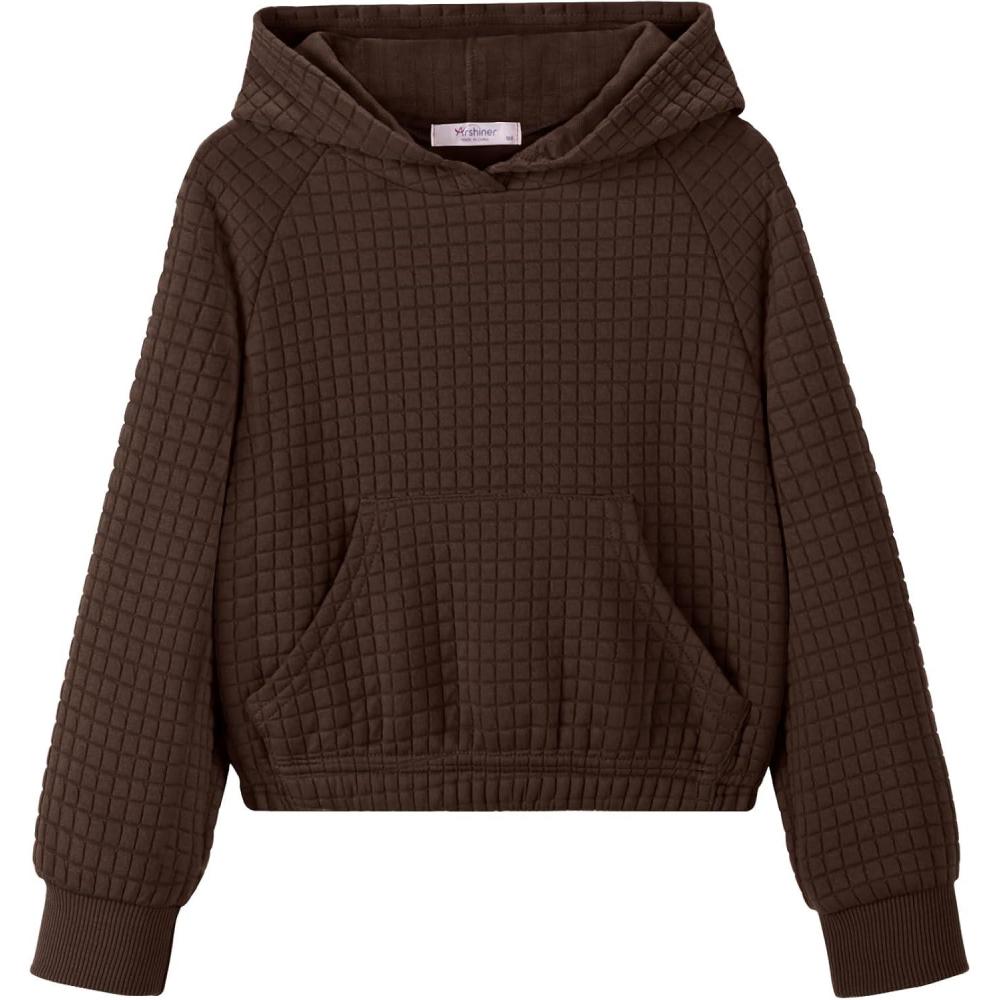 imageArshiner Girls Sweatshirt Teen Waffle Cropped Hoodies Casual Long Sleeve Cute Pullover TopsBrown