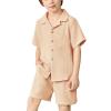 Arshiner Boys 2 Pieces Summer Beach Outfits Short Sleeve Button Down Shirts and Shorts Vacation Texture Sets for Kids(Skin Tone)