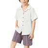 Arshiner Boys 2 Pieces Summer Beach Outfits Short Sleeve Button Down Shirts and Shorts Vacation Texture Sets for Kids(White and Grey Striped)