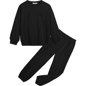 Arshiner Girls 2 Piece Outfits Casual Clothing Sets Long Sleeve Pullover Sweatshirts and Sweatpants with Pockets 5-13 Years(Black)