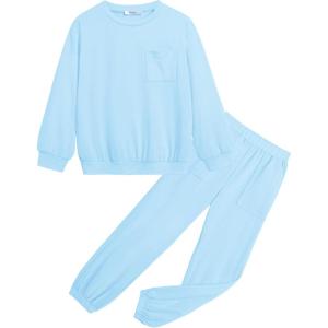 Arshiner Girls 2 Piece Outfits Casual Clothing Sets Long Sleeve Pullover Sweatshirts and Sweatpants with Pockets 5-13 Years(Blue)