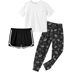 Arshiner Girls Clothes 3 Piece Outfits Short Sleeve Shirt Dolphin Shorts and Pant Sets Fashion Clothing with Pockets(Black White)