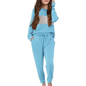 Arshiner Girls’ Clothing Sets Sweatsuits Long Sleeve Color Block Pullover Sweatshirts and Lounge Pants with Pocket(Blue)